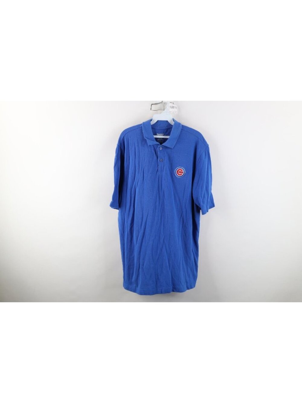 Vintage Reebok Mens Large Spell Out Chicago Cubs Baseball Golf Polo Shirt Blue
